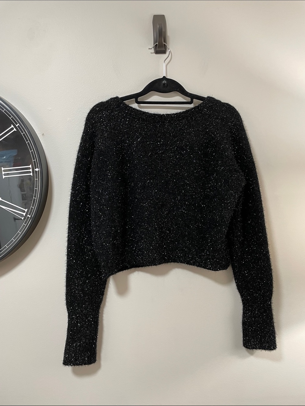 All Saints Sparkle Metallic Black Scoop Neck Knit Sweater - Picture 8 of 16